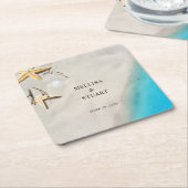 Tropical ocean sand starfish summer beach wedding  vierkante kartonnen onderzetter (Schuin)