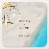 Tropical ocean sand starfish summer beach wedding  vierkante kartonnen onderzetter (Voorkant)