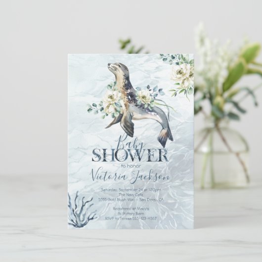Tropical Ocean Seal Baby douche uitnodigingen (Staand voorkant)