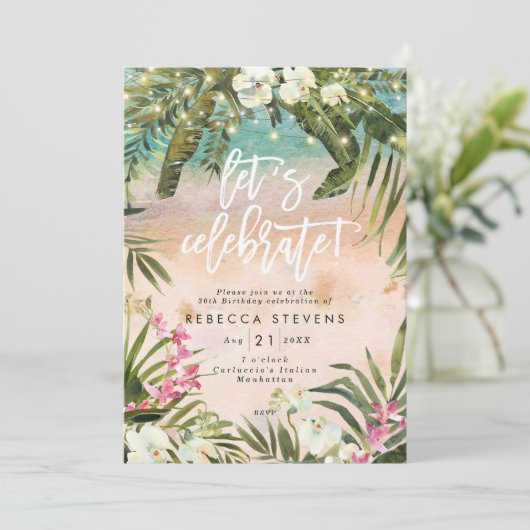 Tropical oerwoud Lights Laten we verjaardagsfeest  Kaart (Staand voorkant)