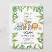 Tropical Oerwoud Safari Animals Verjaardagsuitnodi Kaart (Voorkant)