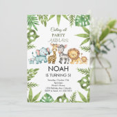 Tropical Oerwoud Safari Animals Verjaardagsuitnodi Kaart (Staand voorkant)