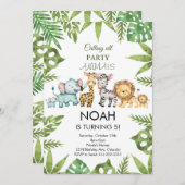 Tropical Oerwoud Safari Animals Verjaardagsuitnodi Kaart (Voorkant / Achterkant)