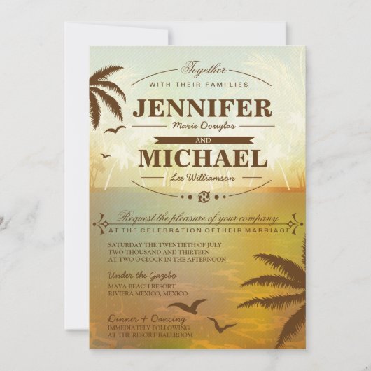 Tropical Orange Pittoresque Beach Invitations de m (Devant)