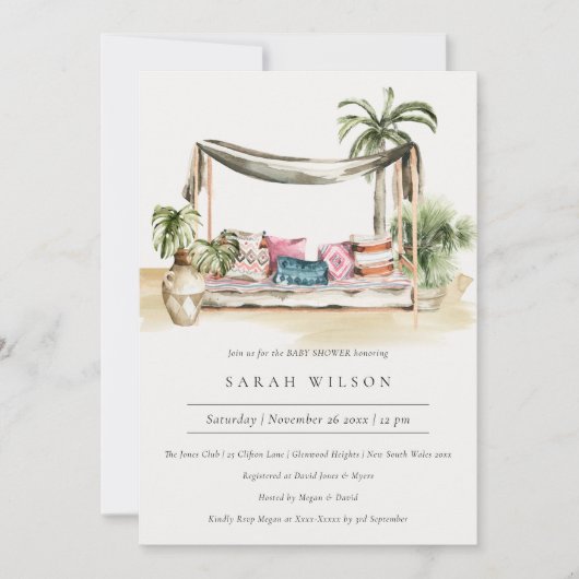 Tropical Palm Beach Cabana Baby shower Invitation (Devant)
