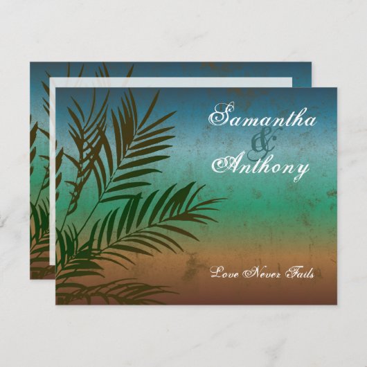 Tropical Palm Branch Beach Wedding Invitation (Devant / Derrière)