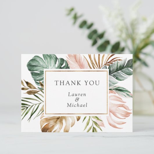 Tropical Palm Feuille Cartes de remerciements (Debout devant)