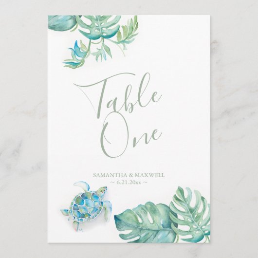 Tropical Palm Feuille Mariage Numéro de table (Devant)
