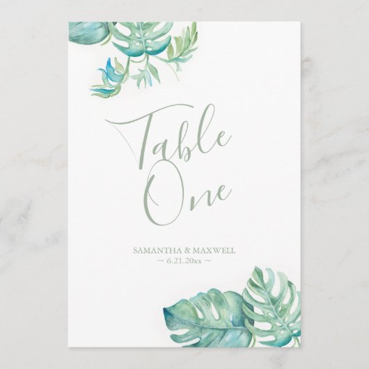 Tropical Palm Feuille Mariage Numéro de table (Devant)