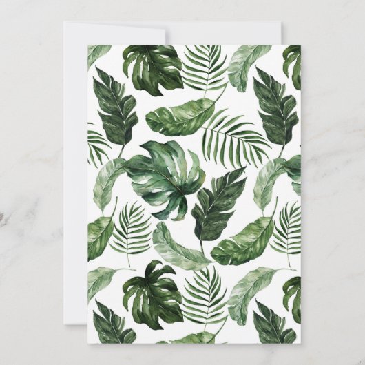 Tropical Palm Feuille Moderne Faire-part de mariag (Dos)