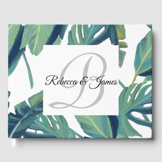 Tropical Palm Feuille Monogram Mariage Livre d'or (Recto)