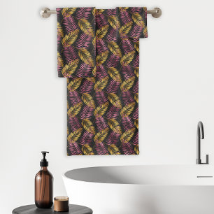 Tropical Palm Leaf Fronds Motif Black Pink Gold