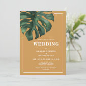 Tropical Palm Leaf Monstera Wedding Invitation Kaart (Staand voorkant)