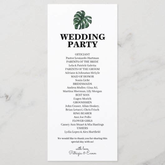 Tropical Palm Leaf Wedding Flat-programma Programma (Achterkant)