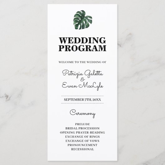 Tropical Palm Leaf Wedding Flat-programma Programma (Voorkant)