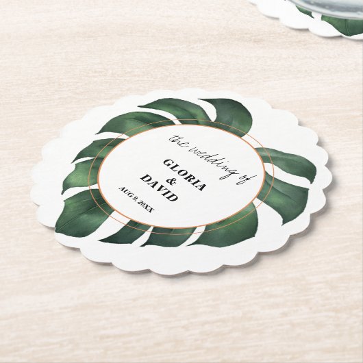 Tropical Palm Leaf Wedding Kartonnen Onderzetters (Gekanteld)
