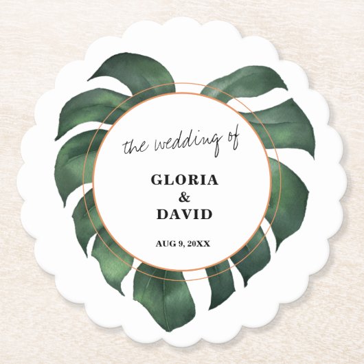 Tropical Palm Leaf Wedding Kartonnen Onderzetters (Voorkant)