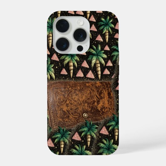  Tropical Palm & Leather Wallet Pattern iPhone 15  (Verso)