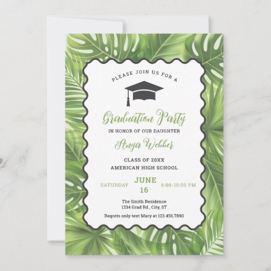 Tropical Palm Leaves Afstuderen Invitation Kaart (Voorkant)