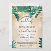 Tropical Palm Leaves Light Jar Invitation dorée (Devant)