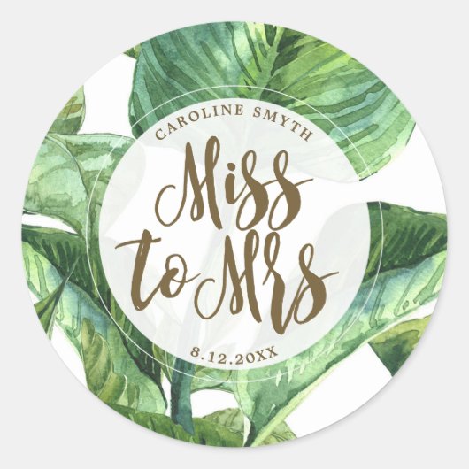 Tropical Palm Leaves Miss aan Mrs Favus sticker (Voorkant)