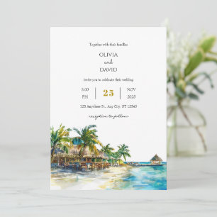 Tropical Palm Paradise Travel Sandy Beach Wedding Kaart
