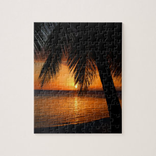 Tropical Palm Tree and Beach at Sunset Legpuzzel