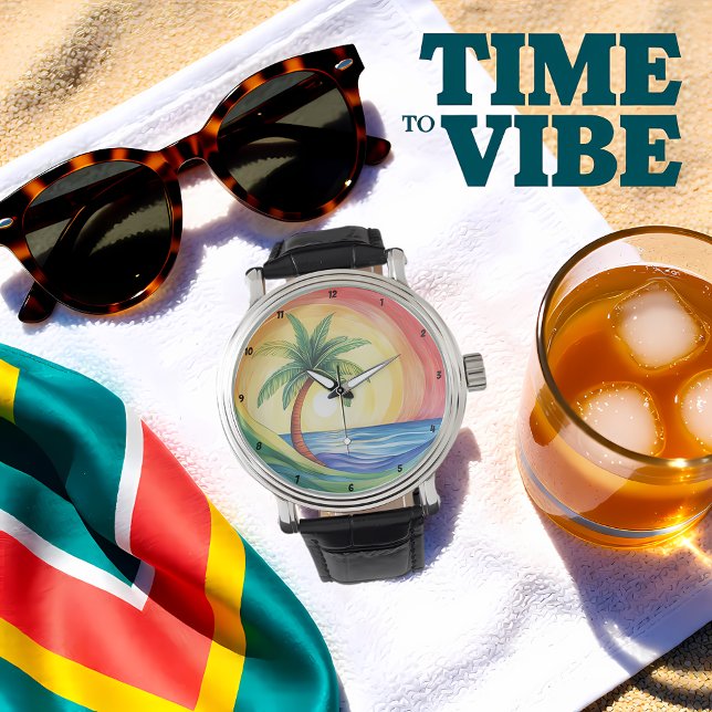 Tropical Palm Tree and Ocean Inspired Artwork Horloge (Creator heeft geüpload)