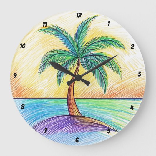 Tropical Palm Tree Beach Uitzicht Grote Klok (Voorkant)