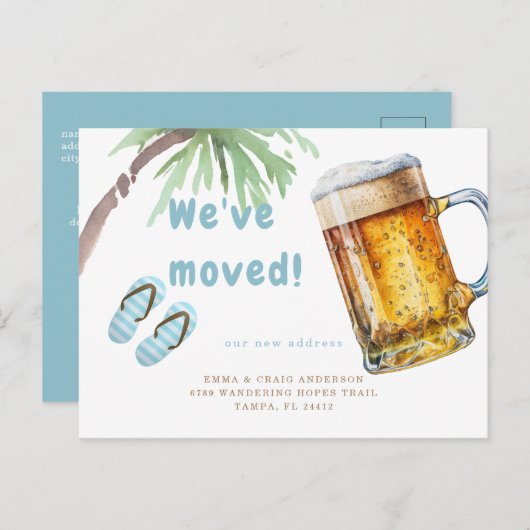 Tropical Palm Tree Beer Mok We hebben verhuisd Briefkaart (Voorkant / Achterkant)