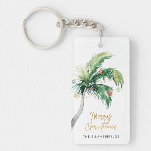 Tropical Palm Tree Christmas Holiday Keepsake Sleutelhanger (Voorkant)