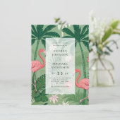Tropical Palm Tree Flamingo Destination Wedding Kaart (Staand voorkant)