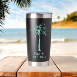 Tropical Palm Tree Seas and Greetings Christmas Geïsoleerde Drinkbeker
