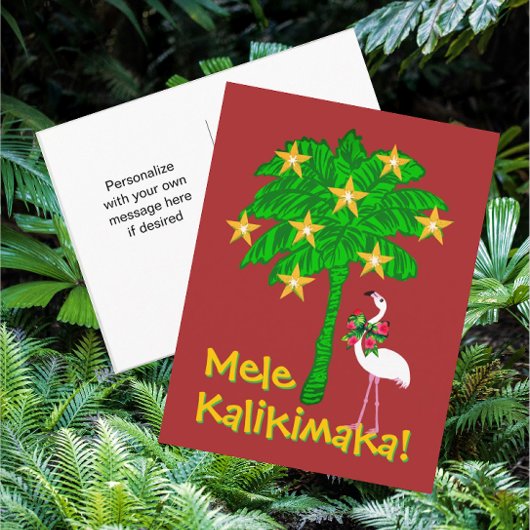 Tropical Palm Tree White Flamingo Personalized Feestdagen Kaart