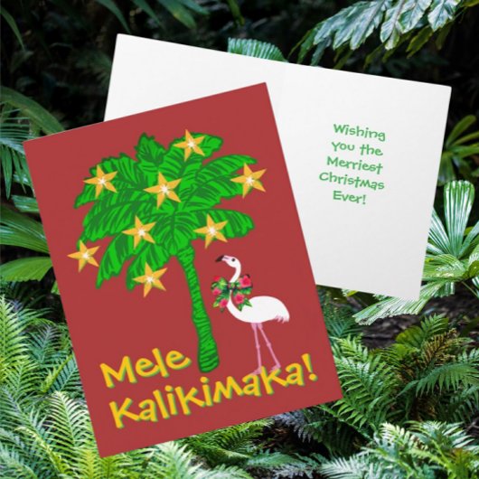 Tropical Palm Tree White Flamingo Personalized Feestdagen Kaart