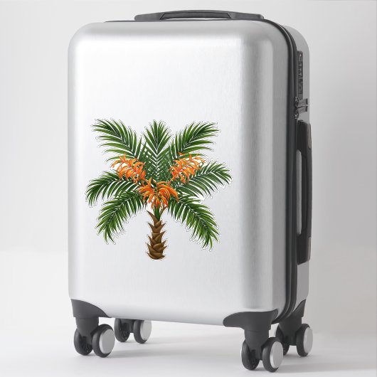 Tropical Palm Tree With Bright Orange Flowers Sticker (Koffer)