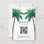 Tropical Palm Trees Minimal Beach Wedding QR Code RSVP Kaartje (Voorkant)