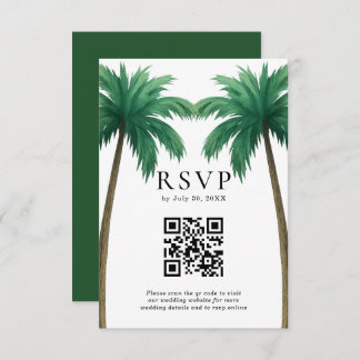 Tropical Palm Trees Minimal Beach Wedding QR Code RSVP Kaartje