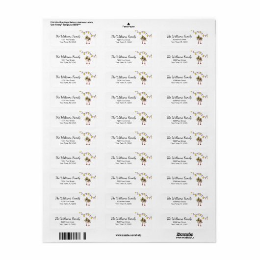 Tropical Palm Trees String Lights Retouradres Etiket (Full Sheet)