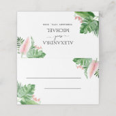 Tropical Palm Waterverf Wedding Place Card (Buitenkant ongevouwen)