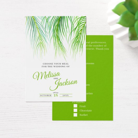 Tropical palm wedding meal choice small cards (Bureau)