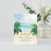 Tropical Palms Beach Romantisch Save the Date Briefkaart (Staand voorkant)