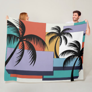 Tropical Palms on Geometric Sunset Background Fleece Deken