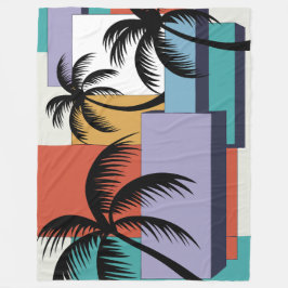 Tropical Palms on Geometric Sunset Background Fleece Deken