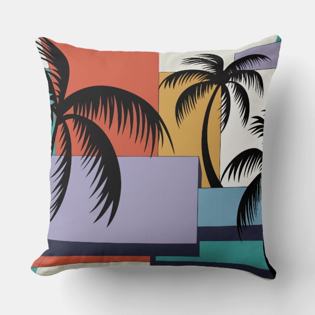 Tropical Palms on Geometric Sunset Background Kussen (Voorkant)