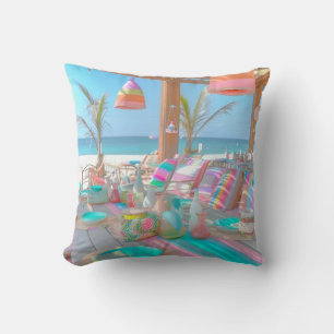 Tropical Paradis de Plage Été Coloré Coussin de Je