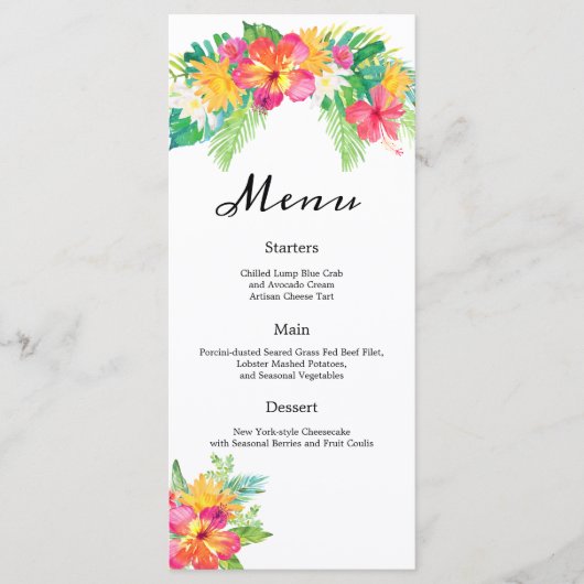 Tropical Paradise Foliage Bruiloft Receptie menu (Voorkant)