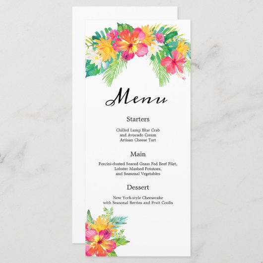 Tropical Paradise Foliage Mariage Menu Réception (Devant / Derrière)