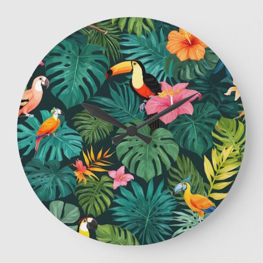 Tropical Paradise Oerwoud Pattern Grote Klok (Voorkant)