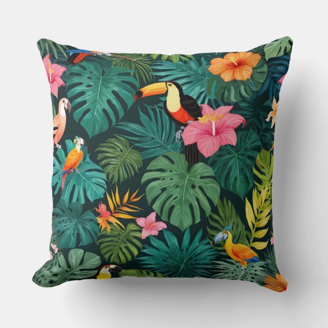 Tropical Paradise Oerwoud Pattern Kussen (Voorkant)